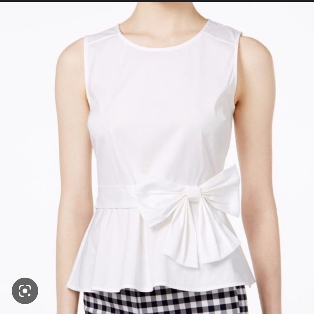 (NWT) Maison Jules — White Peplum Style Top with front bow (large)